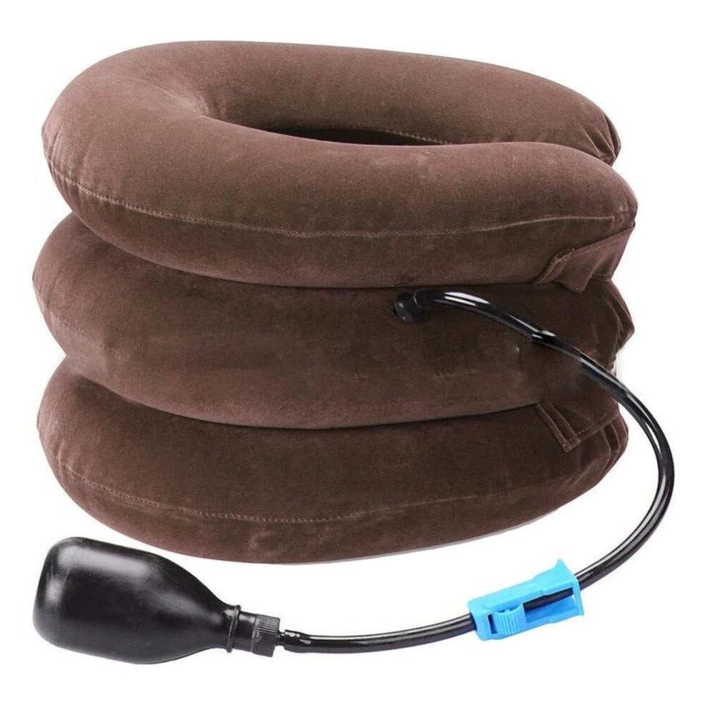 Unisex adjustable inflatable neck traction pillow for comprehensive neck pain relief.