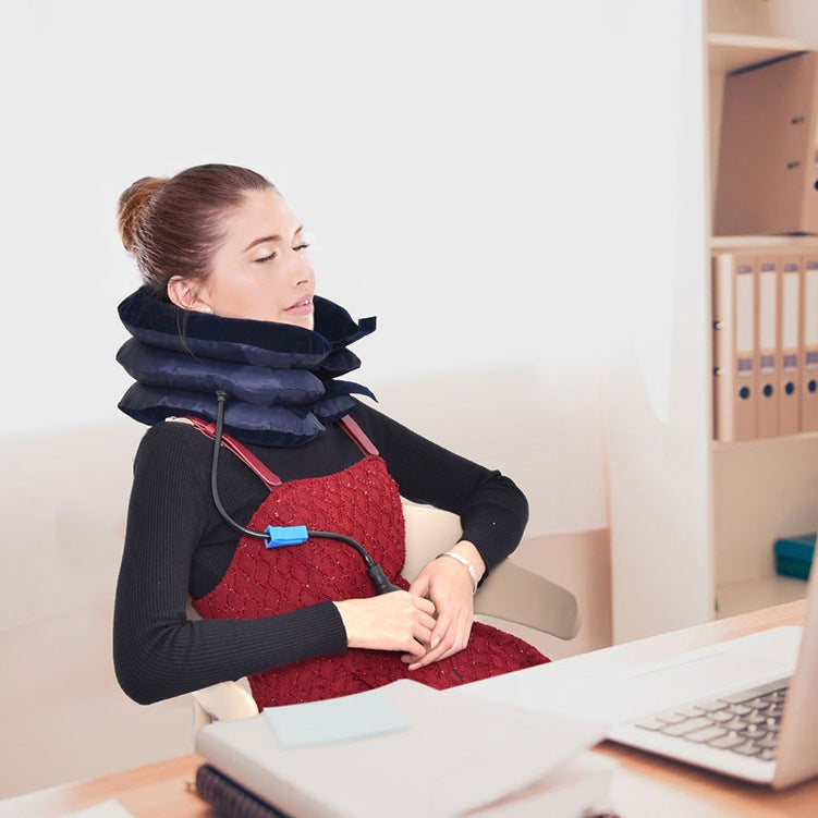 Portable inflatable neck stretcher for posture correction & pain relief. Ideal for home office & wellness.