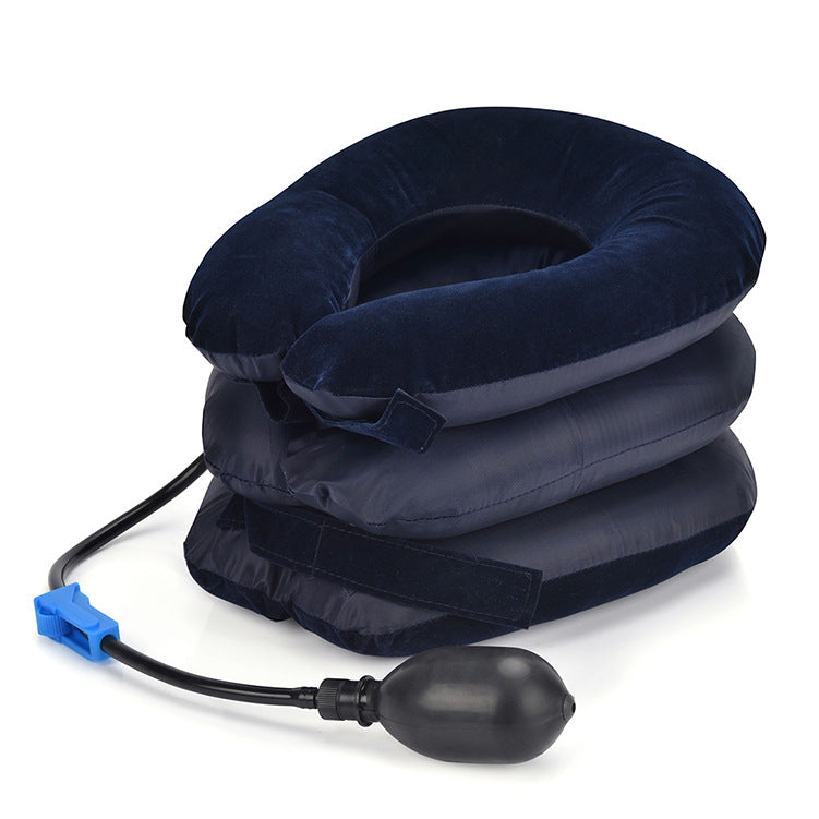 Adjustable inflatable NeckLift stretcher provides ergonomic neck support for tension relief, comfort, and health.
