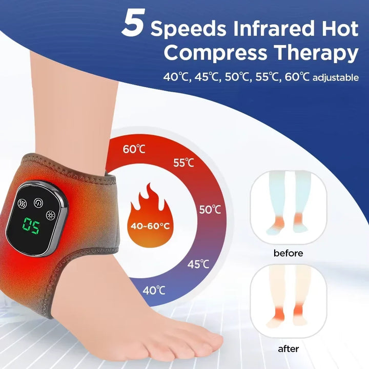 Infrared heat therapy and vibration massager for targeted joint pain relief in ankles and wrists.
