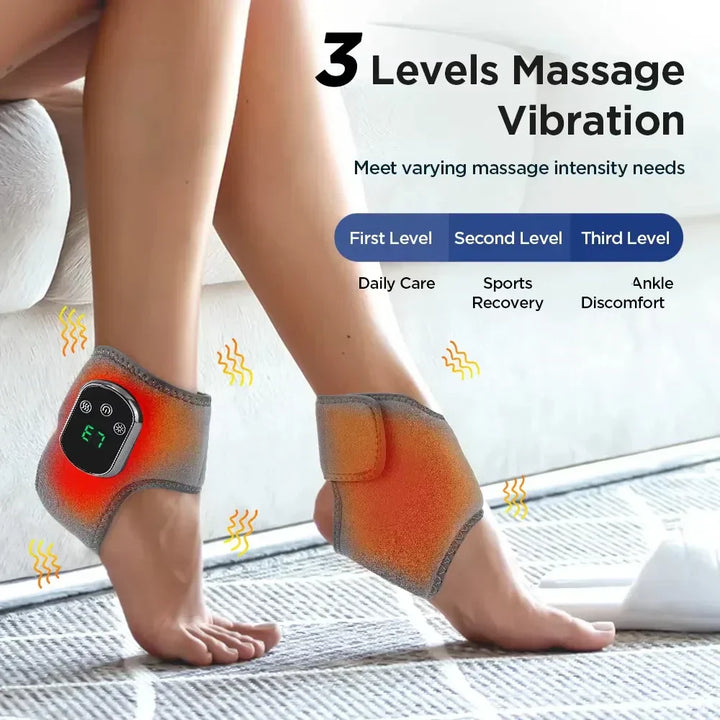 Ankle massager with infrared heat & vibration for joint pain relief, promoting muscle recovery.