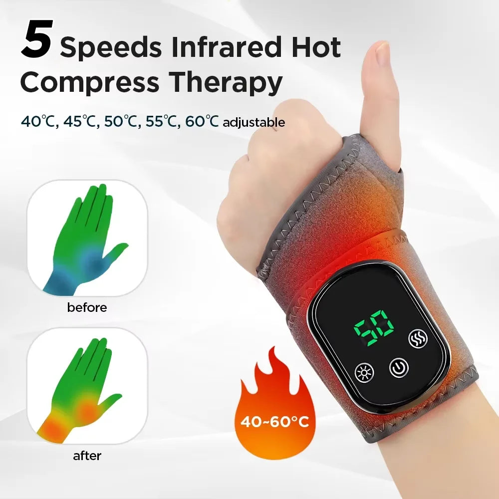 Portable joint pain relief massager for ankles & wrists, offering heat & vibration therapy.