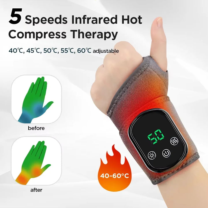 Portable joint pain relief massager for ankles & wrists, offering heat & vibration therapy.