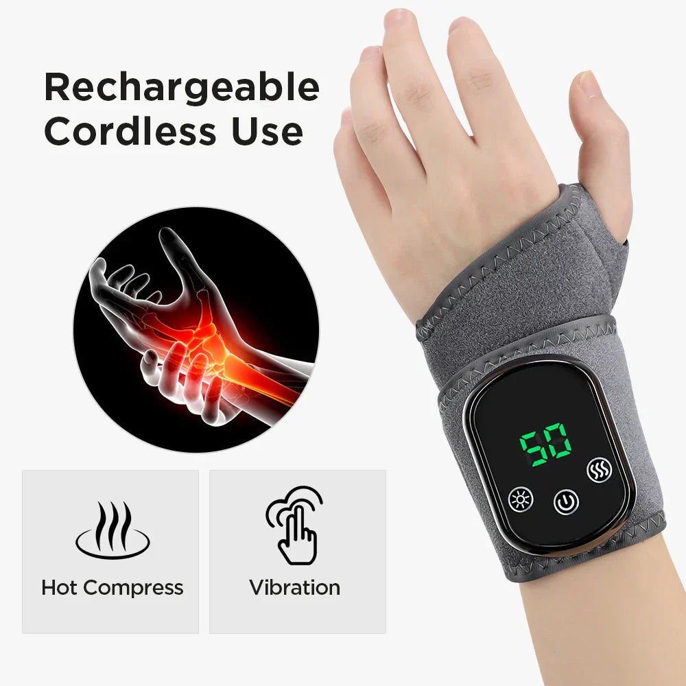 Grey diving fabric infrared massager with ABS casing, offering heat & vibration for joint relief.