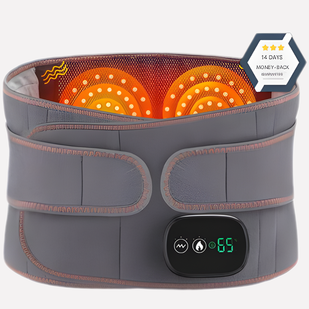 Unisex infrared heating massage belt for soothing waist and back pain relief. Portable for muscle tension release.