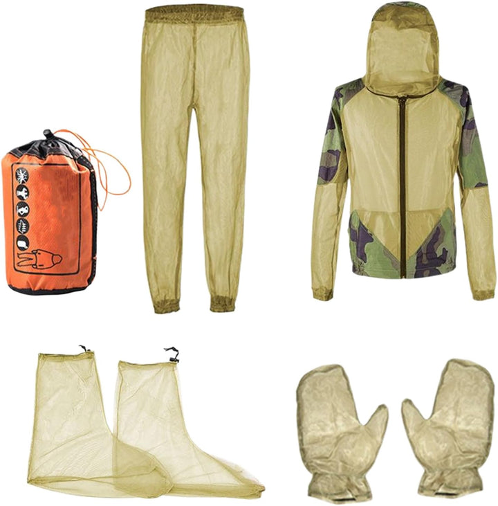 Unisex insect protection suit with jacket, pants, and gloves for outdoor activities