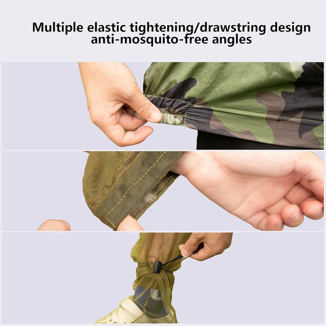Travel-friendly unisex insect protection clothing set with jacket, pants, gloves