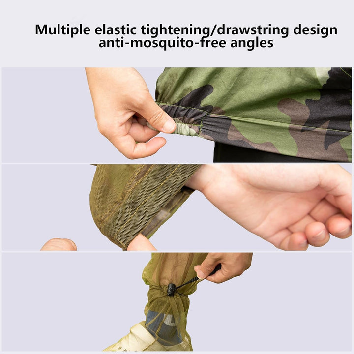 Travel-friendly unisex insect protection clothing set with jacket, pants, gloves