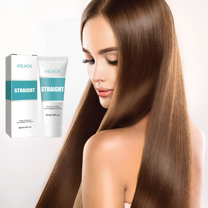 Unisex hair straightening cream with keratin for instant smoothness, frizz control, and hair repair at home.