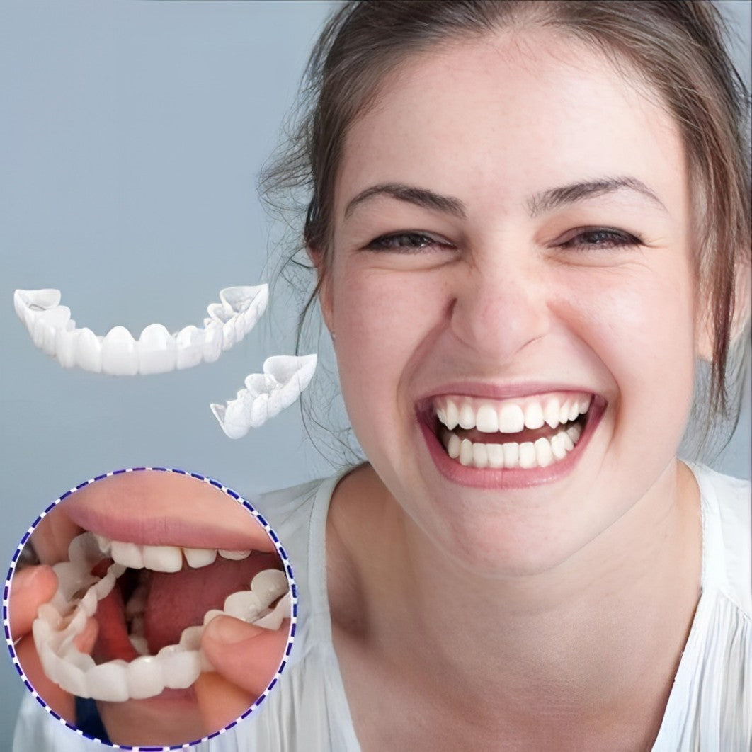 Get bright, white teeth with this instant smile veneer kit. Upper and lower cosmetic dental covers for a perfect look.