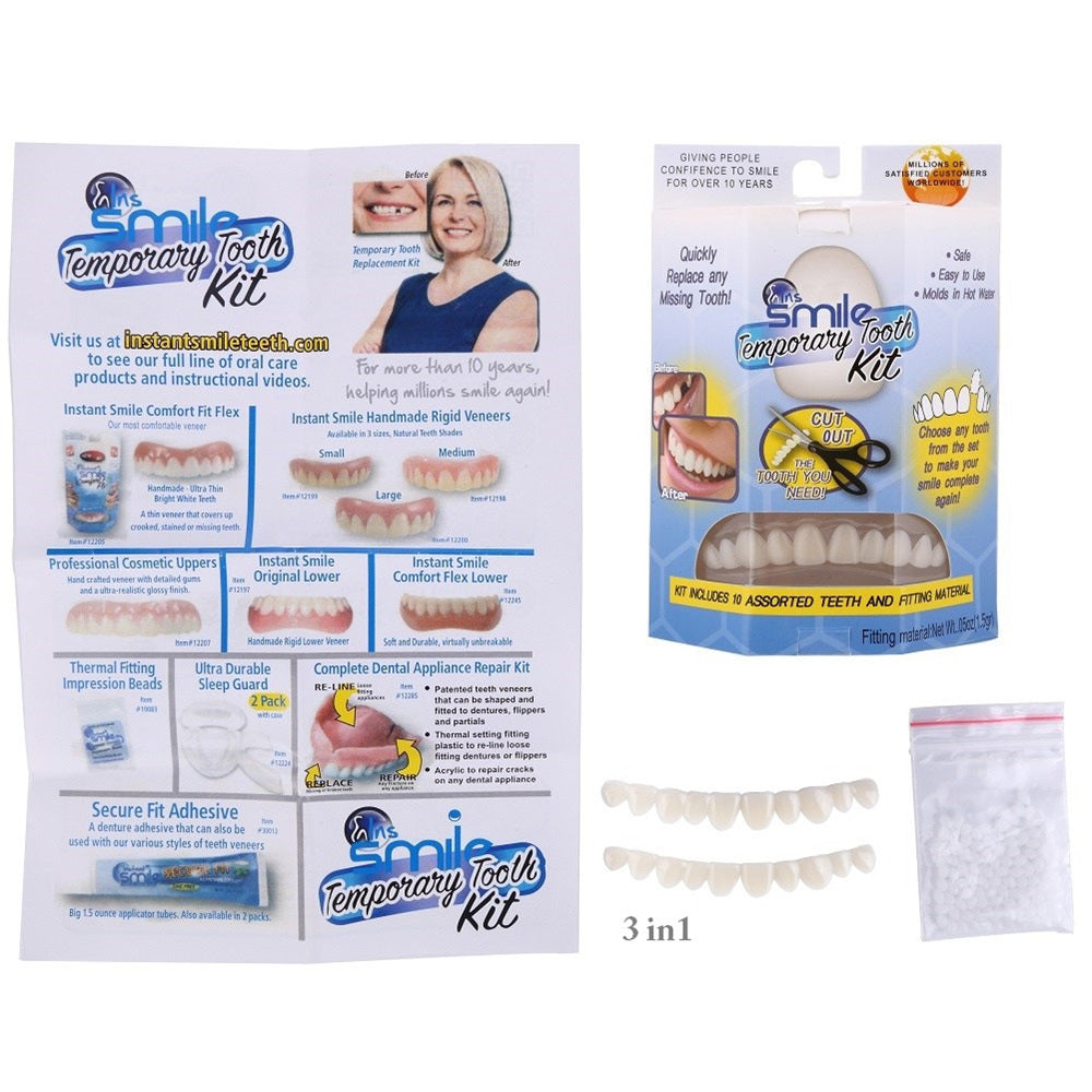Premium temporary smile veneers for a natural look. Unisex false teeth offer a quick, at-home cosmetic dental solution.