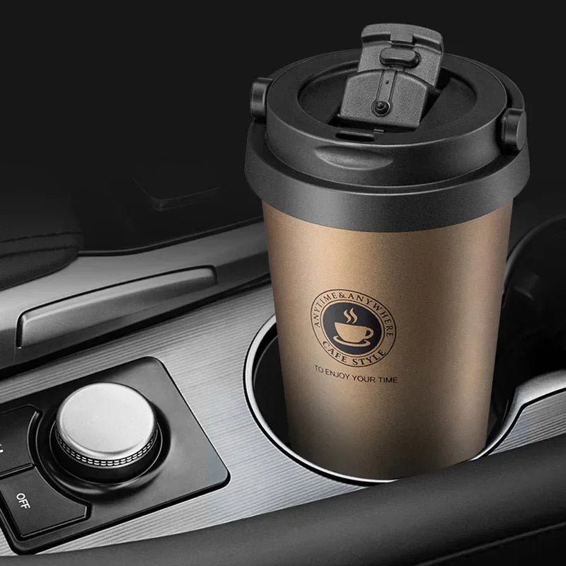 Unisex insulated coffee travel mug, stainless steel. Keeps drinks hot & cold on the go.