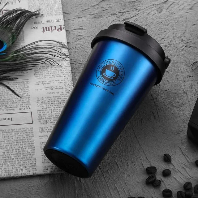 Rugged camping coffee mug, insulated stainless steel design for outdoor adventures and thermal retention.
