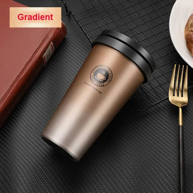 Double-wall insulated coffee mug, crafted from stainless steel to keep beverages hot for hours.