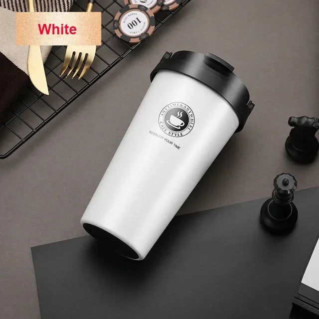 Durable stainless steel coffee travel mug, excellent for daily use; holds hot or cold liquids.
