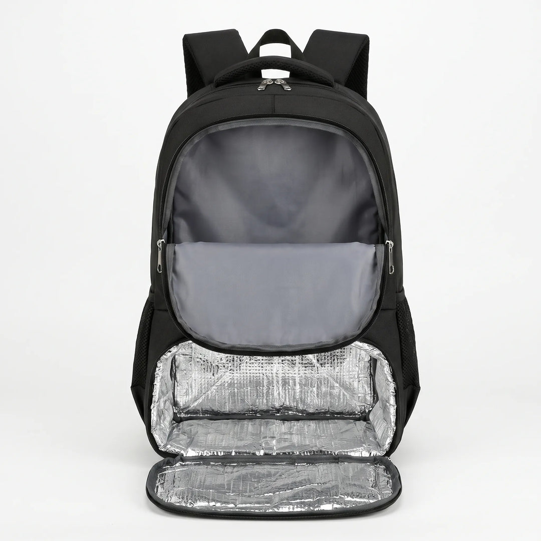 Multipurpose travel cooler backpack. Unisex daypack design, insulated compartment for lunch or drinks on the go.