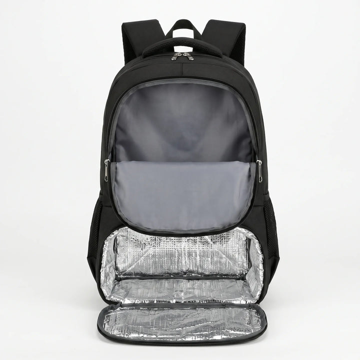 Multipurpose travel cooler backpack. Unisex daypack design, insulated compartment for lunch or drinks on the go.