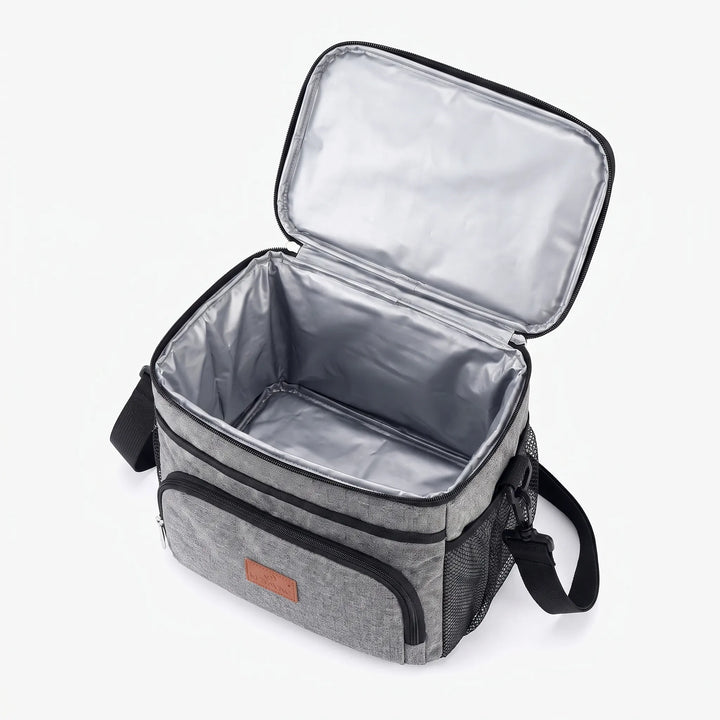 Durable insulated cooler bag for camping, hiking, & beach trips. Keeps drinks & food cold. Unisex design.