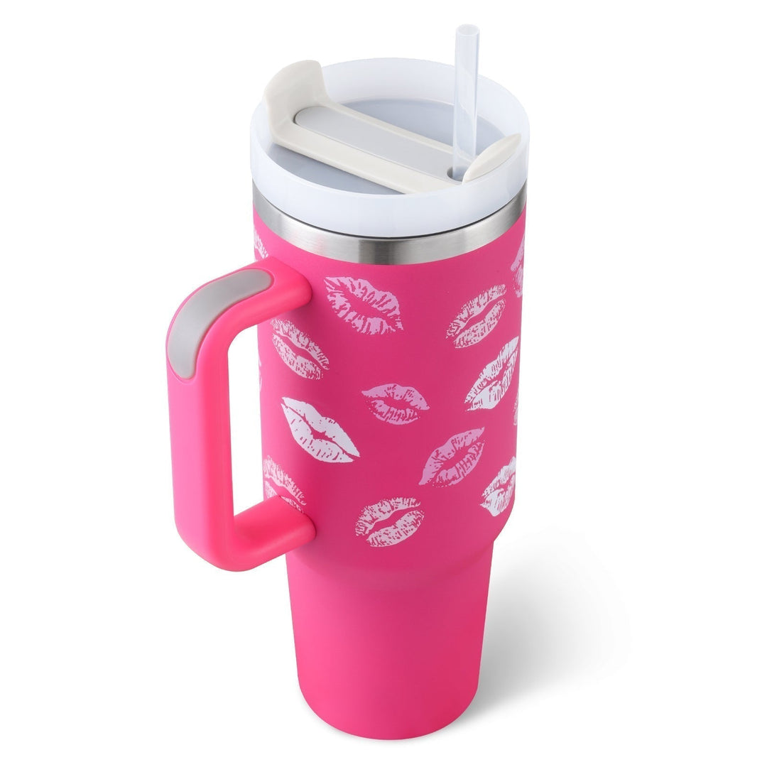 Unisex insulated mug with handle & straw for hot coffee. Keeps drinks cold for hours.