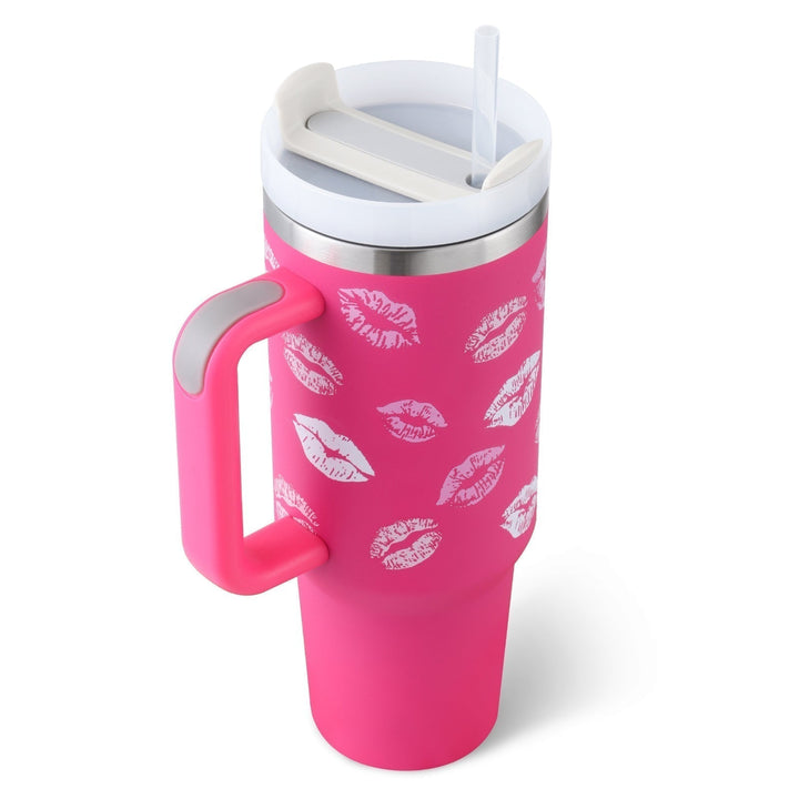 Unisex insulated mug with handle & straw for hot coffee. Keeps drinks cold for hours.
