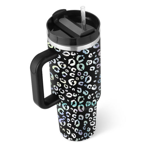 Large insulated water bottle/mug with handle & straw. Ideal for gym, office, or outdoors.