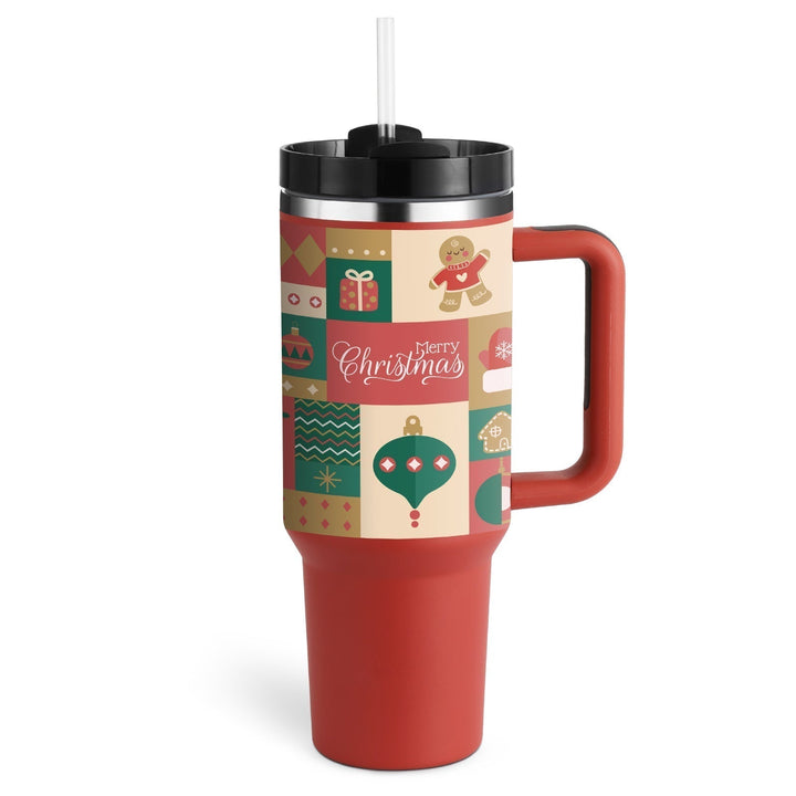 Reusable insulated drinkware: mug with handle & straw. Sustainable choice for daily use.