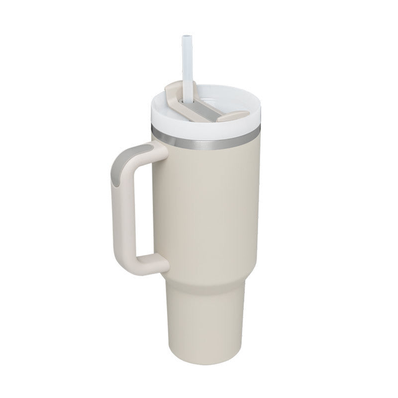 Insulated straw mug, large capacity, with handle. Excellent for keeping drinks hot or cold.