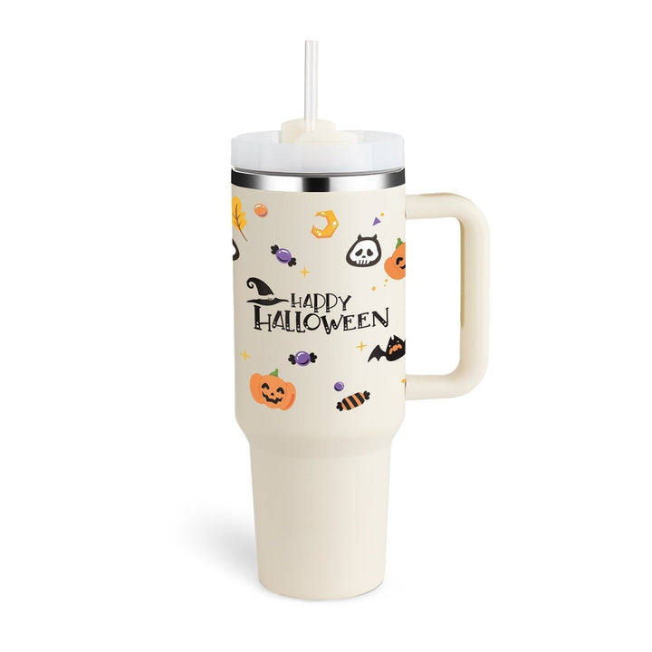 Versatile insulated mug with handle & straw. Ideal for coffee, tea, water, or smoothies.