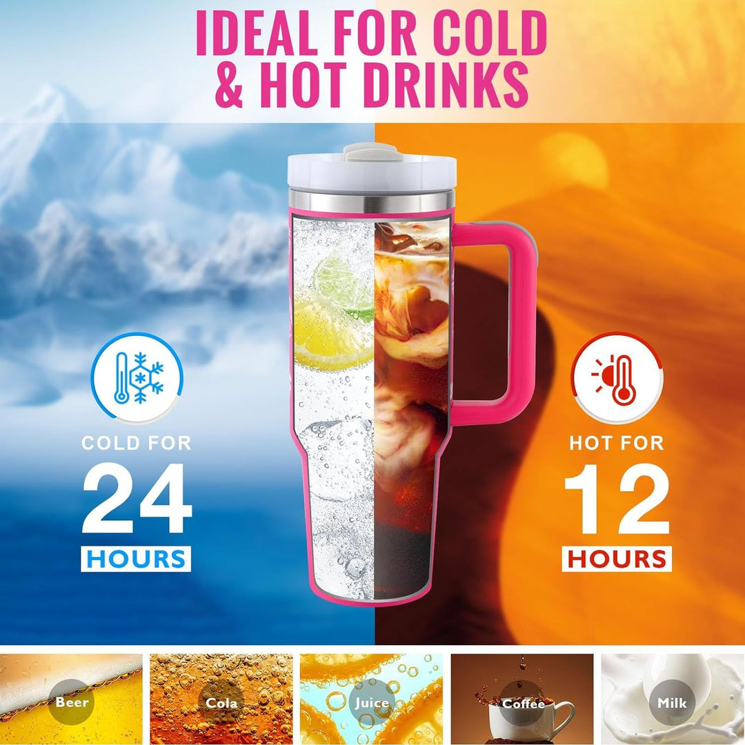 Large capacity insulated coffee cup with straw & sturdy handle. Perfect for hot beverages.