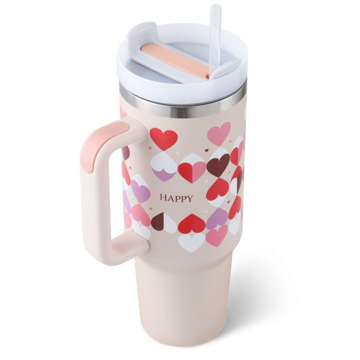 Reusable travel mug with handle & straw. The ultimate insulated solution for hot & cold.