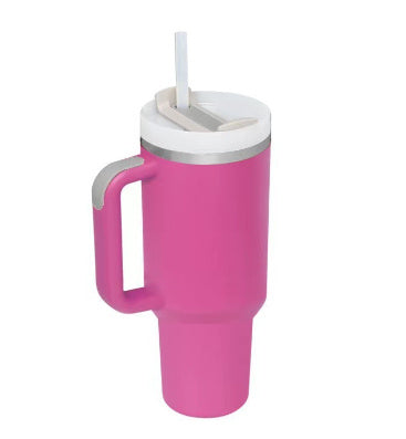 Large capacity insulated straw mug with handle. Essential for long days and hydration.
