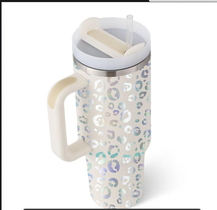Insulated travel mug with handle & straw. Keep your drinks hot or cold wherever you go.