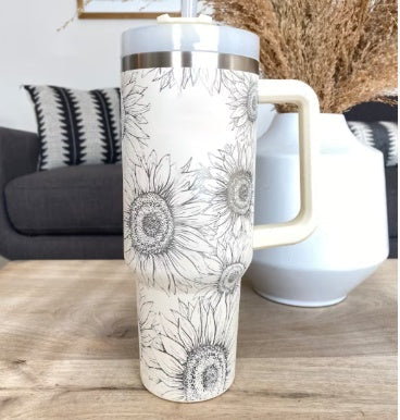 Unisex insulated mug with comfortable handle & straw. Perfect for any beverage, any time.