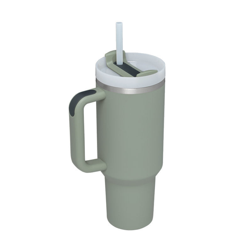 Hot & cold insulated mug with comfortable handle and convenient straw. Great for on-the-go.