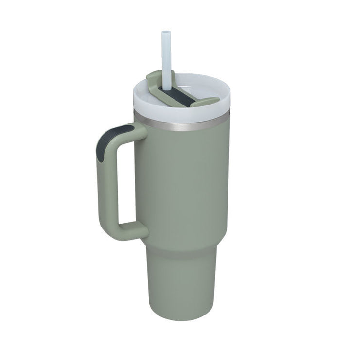 Hot & cold insulated mug with comfortable handle and convenient straw. Great for on-the-go.