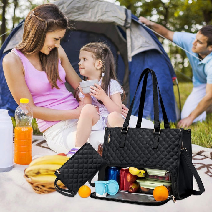 Stylish grey insulated lunch and laptop tote bag, a versatile unisex work accessory for meal prep.