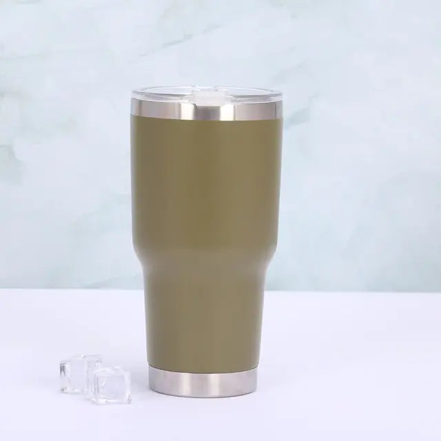 Portable insulated travel mug for hot & cold drinks. Unisex stainless steel tumbler with convenient sliding lid.