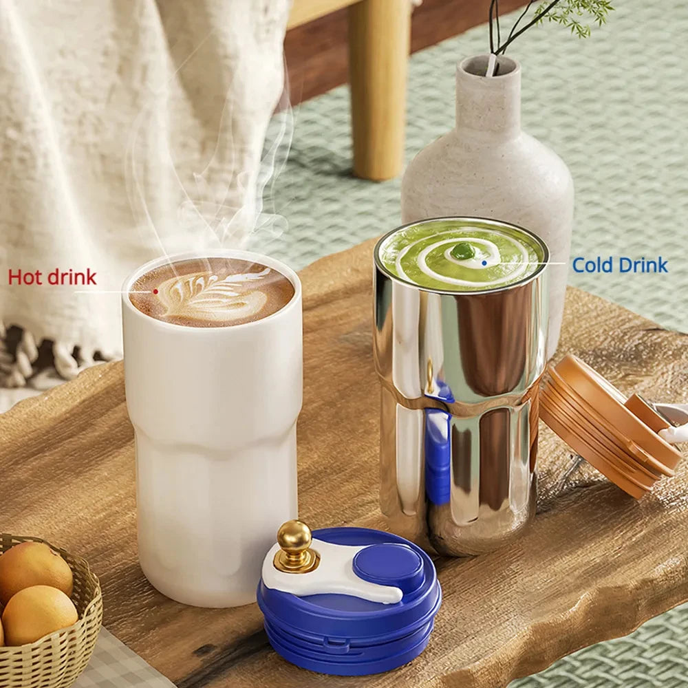 Compact Insulated Travel Mug. Leak-proof design with temperature display. Ideal for coffee, tea, hot or cold drinks.