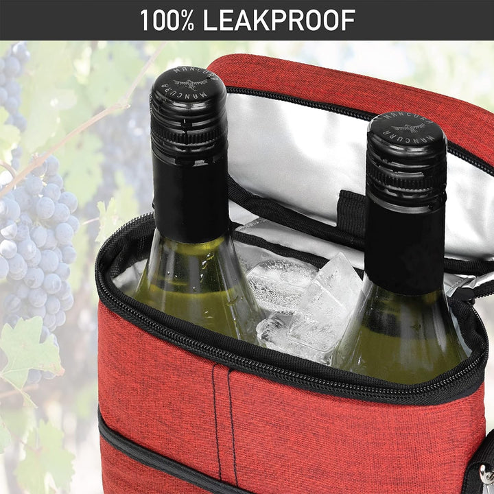 Premium unisex canvas insulated wine bag, securely carrying two bottles for any occasion.