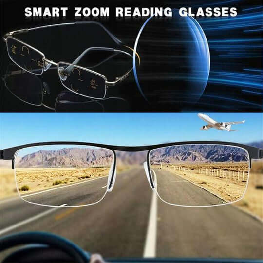 Unisex progressive reading glasses for ages 40-60+, providing multifocal vision correction with a stylish, lightweight frame.