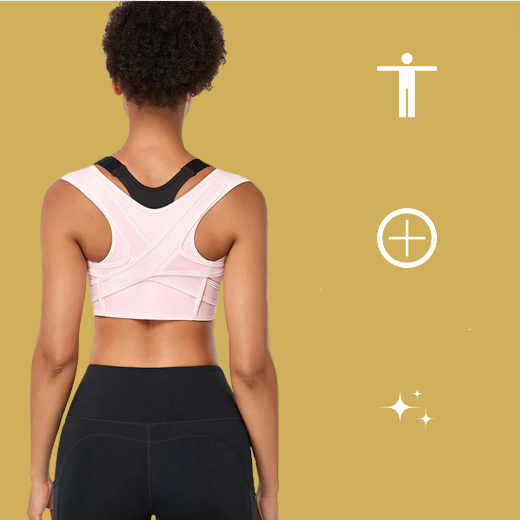 Man wearing a discreet posture corrector for improved back support & spinal alignment. Promotes body wellness.