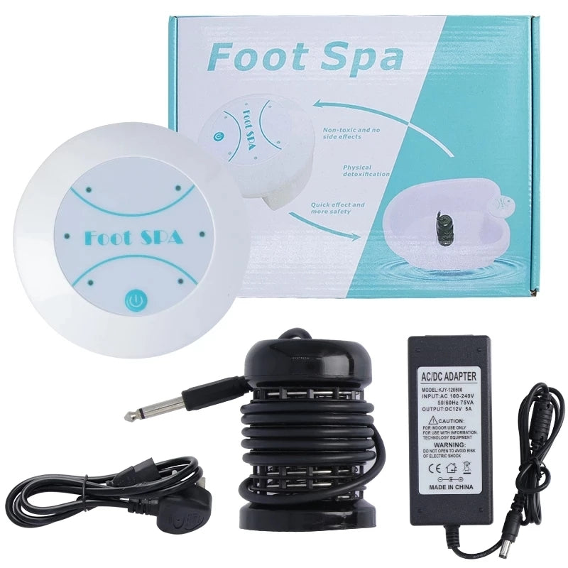 Electric ionic detox foot bath machine with whirlpool massage for stress relief and feet care.
