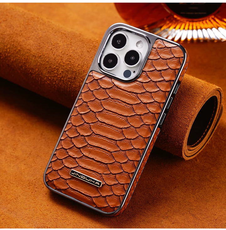 Unisex iPhone case with luxurious python texture. Stylish & protective phone cover for ultimate tech accessory.