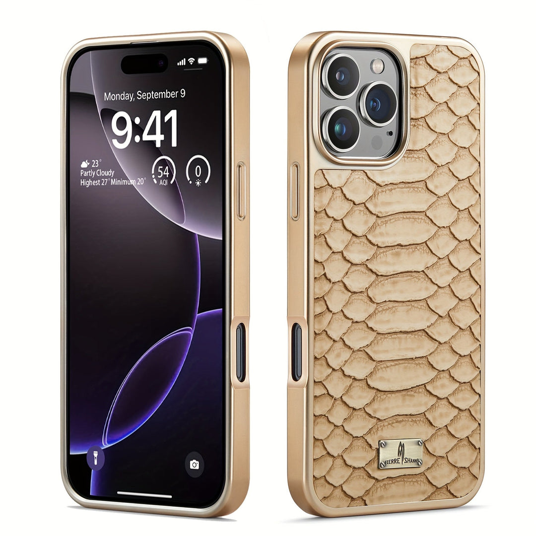 Premium python textured iPhone case. Ensures secure phone protection with a luxurious, slim, and stylish design.