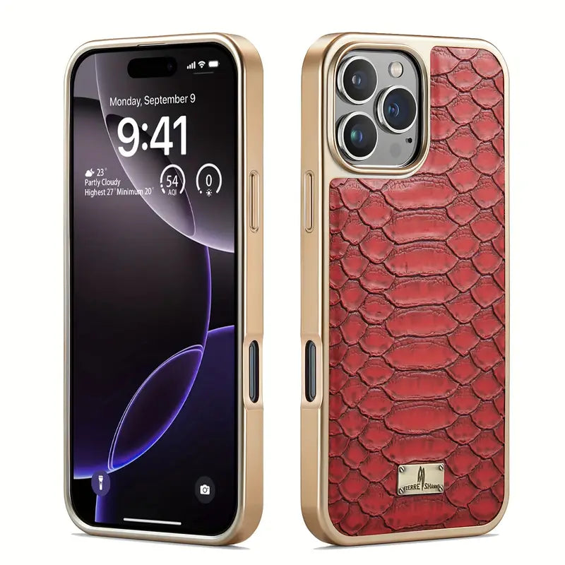 Modern python textured iPhone case, delivering strong phone protection. Slim, stylish & luxury unisex accessory.