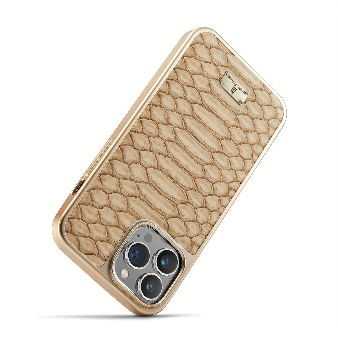 Elegant python textured iPhone case. Practical phone cover for device protection. Stylish, luxury unisex accessory.