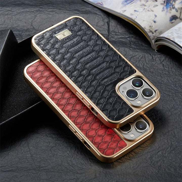 Slim python textured iPhone case, a luxury phone cover for ultimate device protection. Stylish unisex accessory.