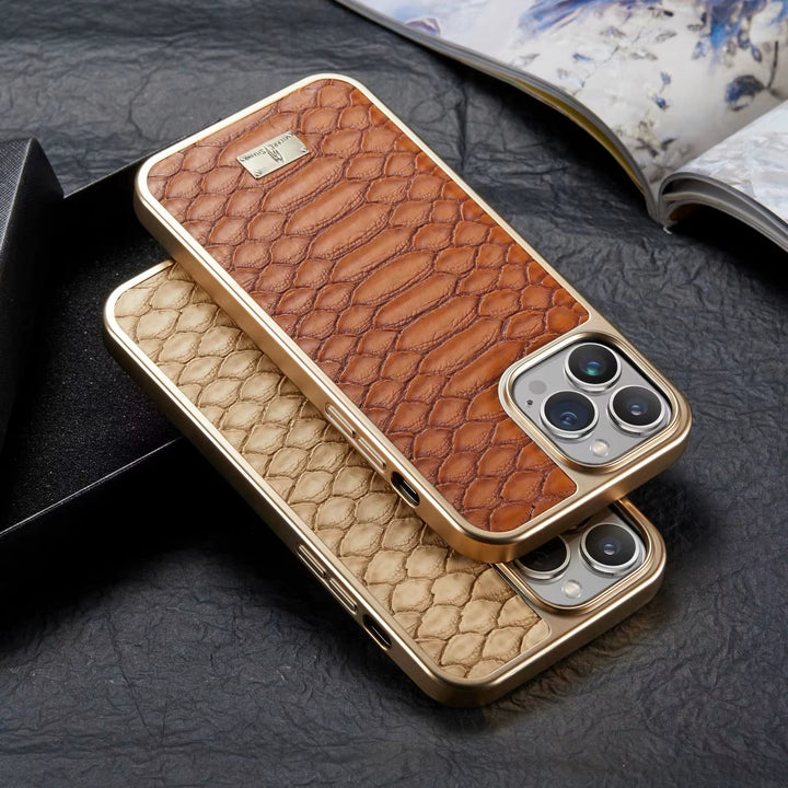 Designer python textured iPhone case. Offers advanced phone protection and a luxury feel. A must-have accessory.