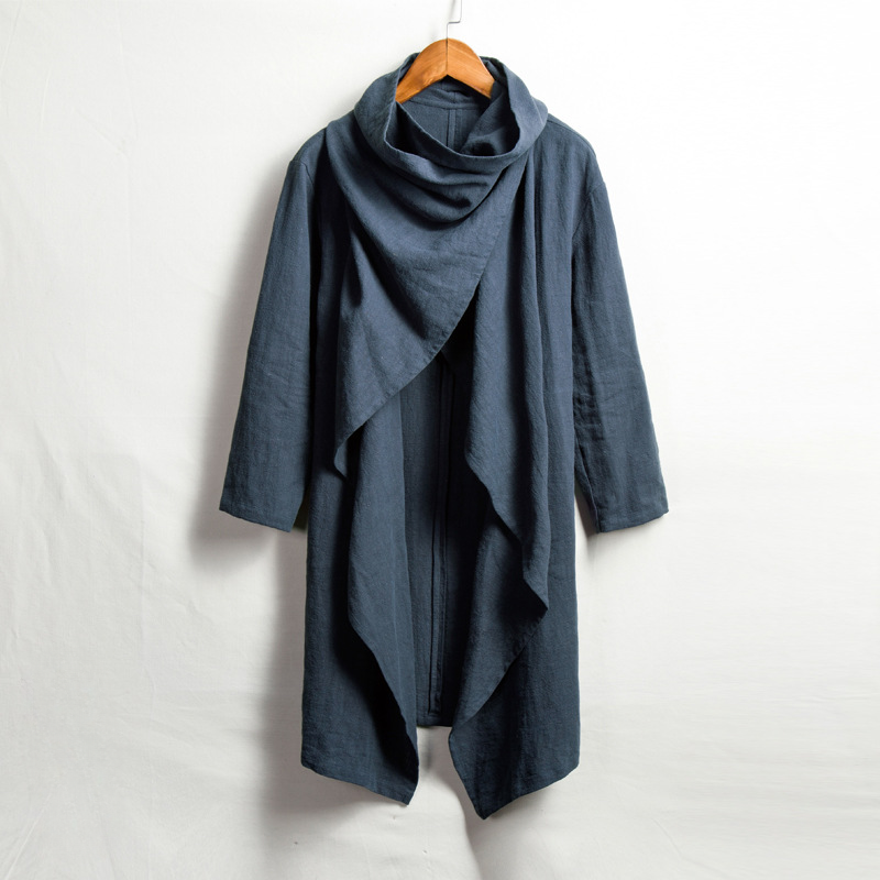 Unisex Japanese style linen blend cloak, lightweight & draped, perfect for a relaxed fit.