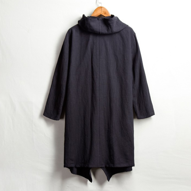 Japanese style unisex cloak, premium linen blend, draped & lightweight for bohemian comfort.